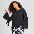 Women's Plus Size Long Sleeve Airy Tie Blouse - Who What Wear Black X