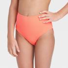 Girls' Dynamic Ribbed High-waist Swimsuit Bottom - Art Class Peach Orange