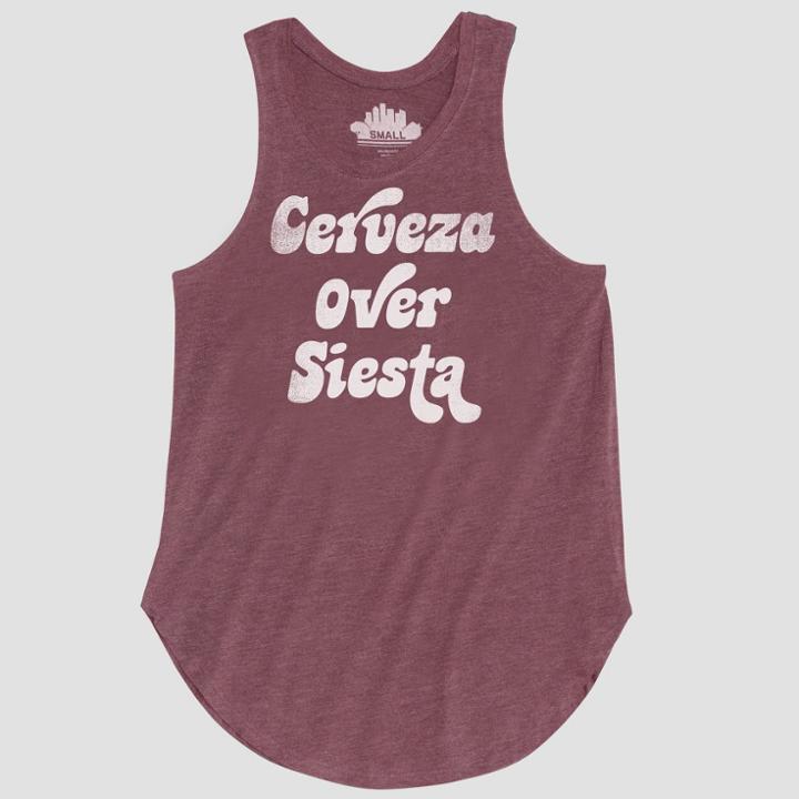 Women's Cerveza Over Siesta Graphic Tank Top - Awake Burgundy