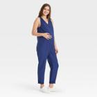The Nines By Hatch Sleeveless Twill Button-front Maternity Jumpsuit Blue