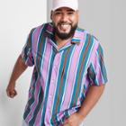 Adult Extended Size Striped Short Sleeve Button-down Shirt - Original Use Orchid/stripe