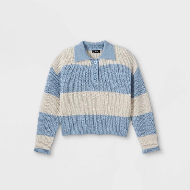 Girls' Striped Polo Sweater - Art Class Blue