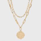 Textured Round Pendant Multi-strand Necklace - A New Day Gold