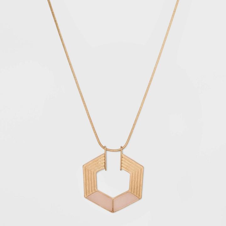 Semi-precious Rose Quartz Hexagon Pendant Necklace - Universal Thread Mauve, Women's, Pink