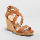 Women's Cecilia Strappy Cork Wedge Ankle Strap Sandal - A New Day Cognac (red)