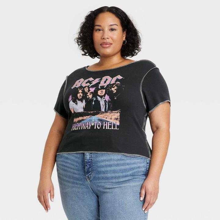 Women's Ac/dc Plus Size Baby Short Sleeve Graphic T-shirt - Black
