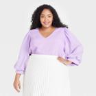 Women's Plus Size 3/4 Sleeve Voile Top - A New Day Purple