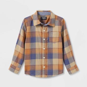 Oshkosh B'gosh Toddler Boys' Multi Flannel Plaid Long Sleeve Button-down Shirt - Orange/blue