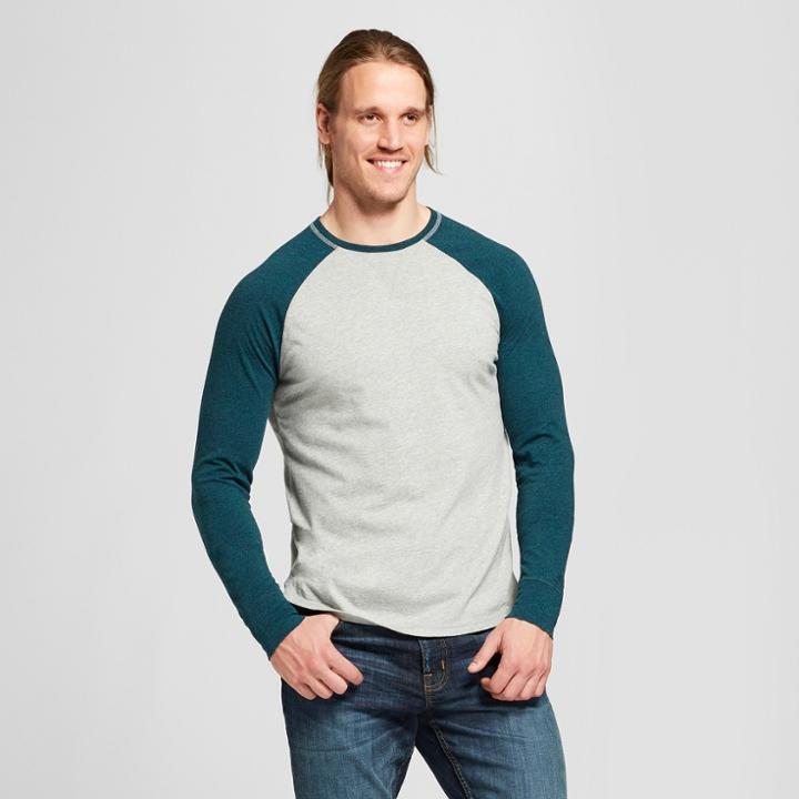 Men's Long Sleeve Sensory Friendly Baseball T-shirt - Goodfellow & Co Brunswick Green