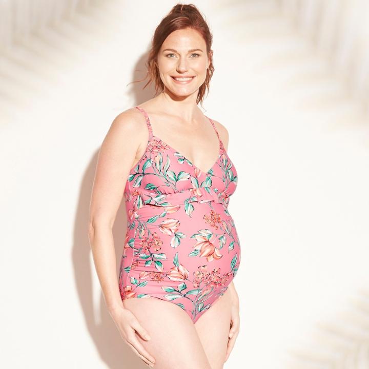 Maternity Floral Ruffle Bump One Piece Swimsuit - Isabel Maternity By Ingrid & Isabel Pink