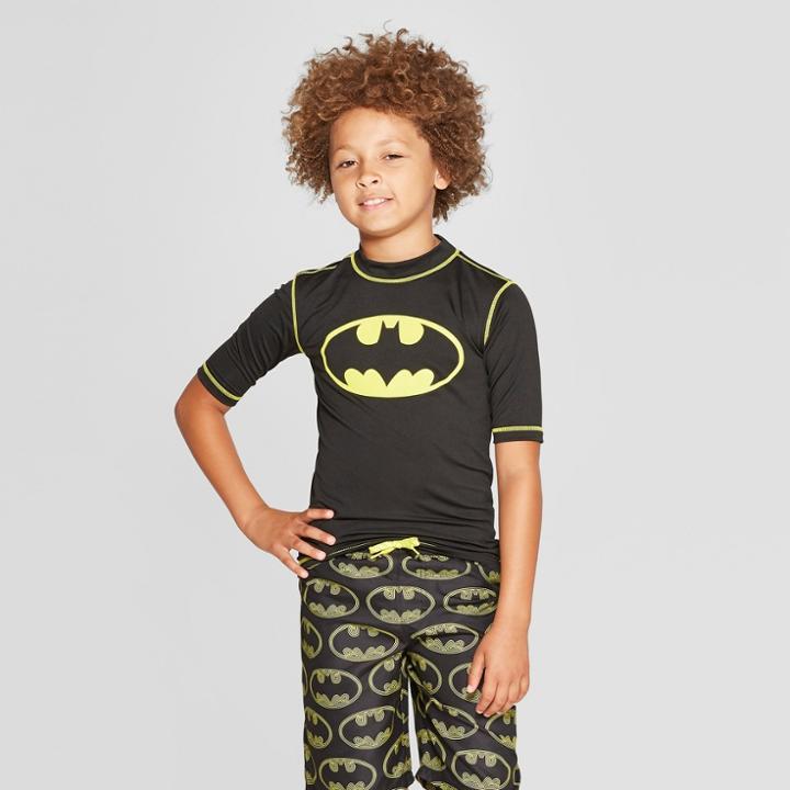 Dc Comics Boys' Batman Rash Guard - Black L, Boy's,