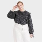 Women's Plus Size Balloon Long Sleeve Embroidered Button-down Shirt - Universal Thread Charcoal Gray Floral