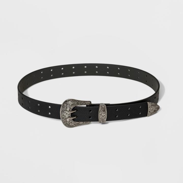Women's Double Perf Western Belt - Wild Fable Black