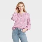 Women's Striped Long Sleeve Half Placket Blouse - Universal Thread Pink