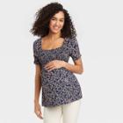 Elbow Sleeve Smocked Maternity Top - Isabel Maternity By Ingrid & Isabel Navy Blue Floral