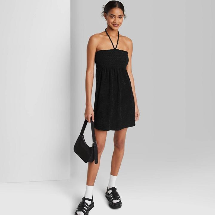 Women's Sleeveless Smocked Terry Convertible Dress - Wild Fable Black