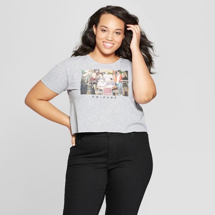 Women's Friends Plus Size Short Sleeve Boyfriend Crop T-shirt - (juniors') - Gray