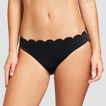Vanilla Beach Women's Scallop Hipster Bikini Bottom - Black