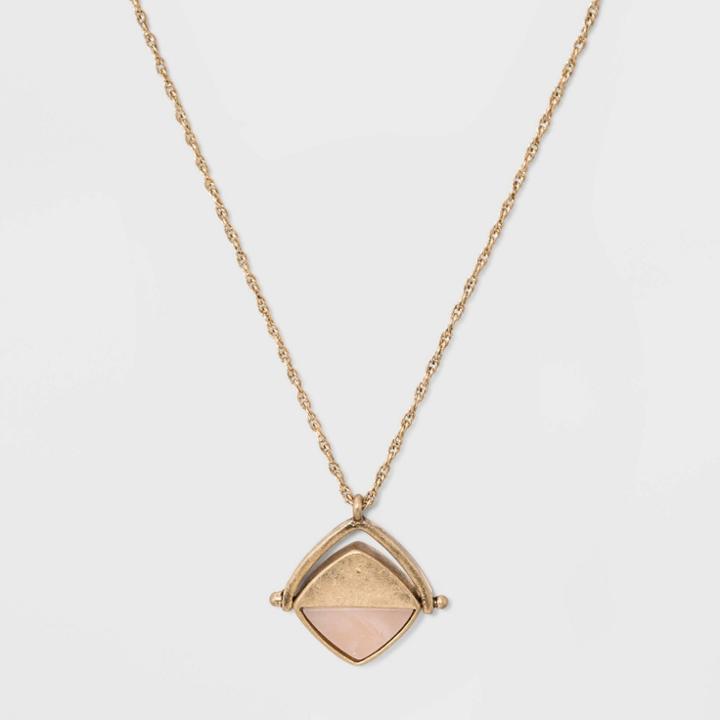Etched And Semi Precious Rose Quartz Spinner Medallion Necklace - Universal Thread , Women's, Size: