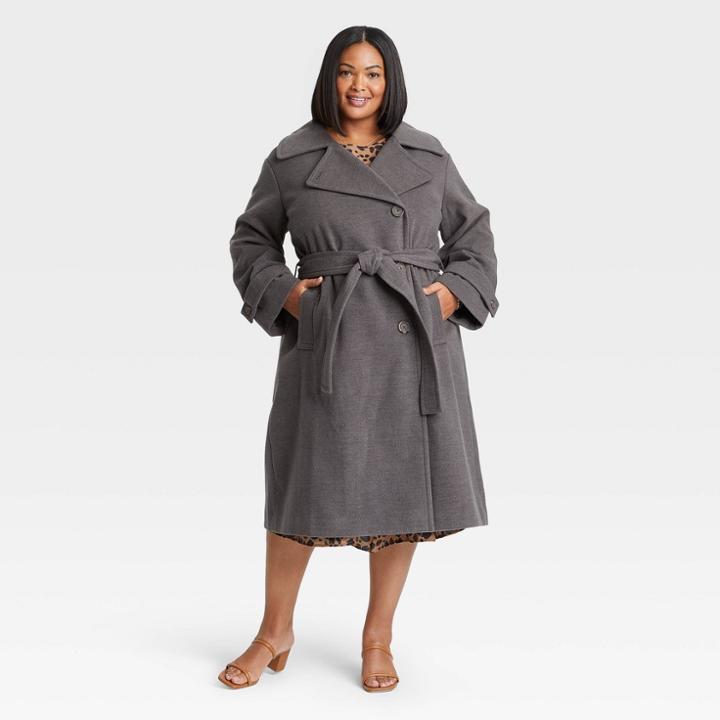 Women's Plus Size Double Breasted Coat - Ava & Viv Charcoal Gray X