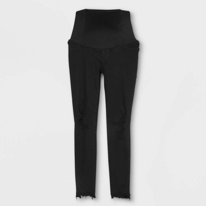 Crossover Panel Distressed Skinny Maternity Jeans - Isabel Maternity By Ingrid & Isabel Black