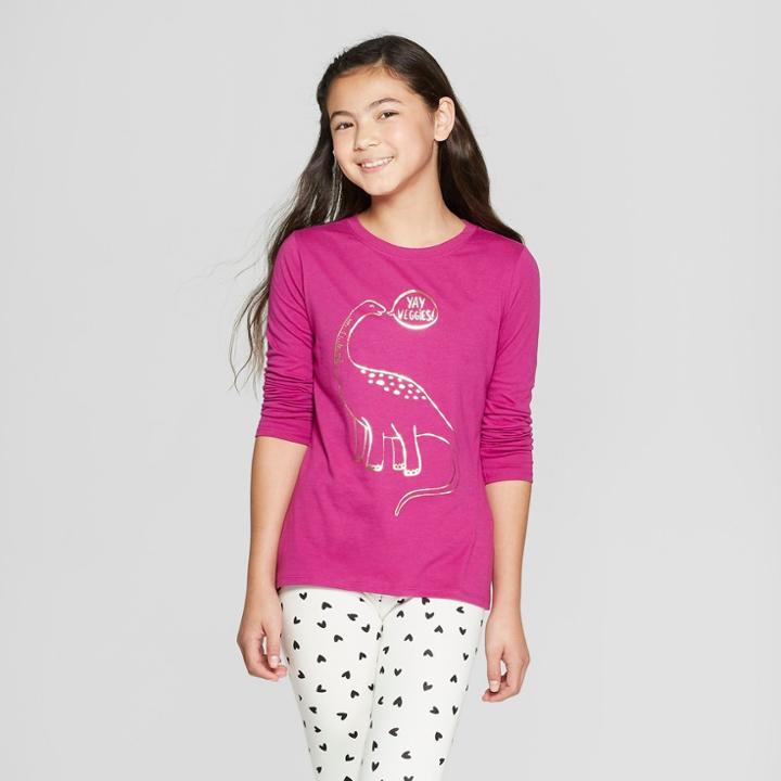 Girls' Dinosaur Graphic Long Sleeve T-shirt - Cat & Jack Red