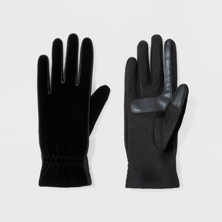 Isotoner Women's Quilted Stretch Velour With Smart Touch Unlined Gloves - Black