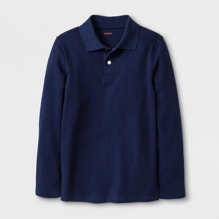 Boys' Adaptive Long Sleeve Polo Shirt - Cat & Jack Navy