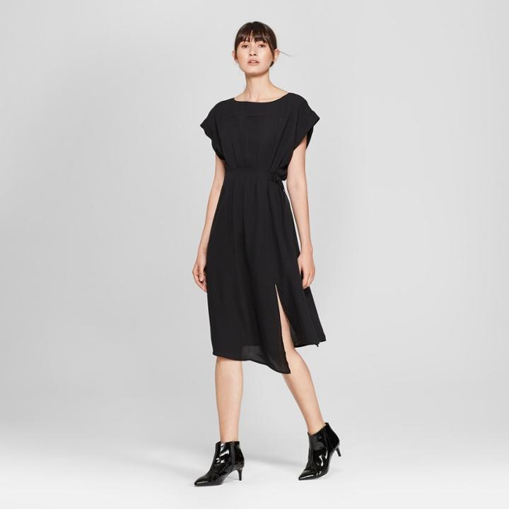 Women's Short Sleeve Pleated Wrap Dress - Prologue Black