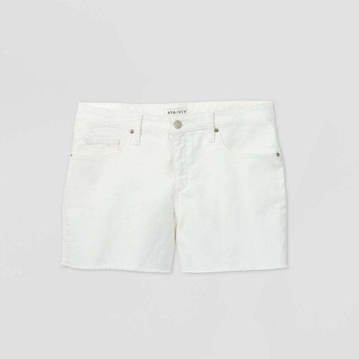 Women's Plus Size Midi Jean Shorts - Ava & Viv White