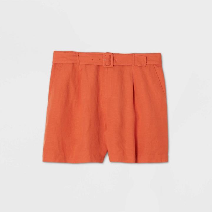Women's Plus Size High-rise Belted Shorts - A New Day Orange