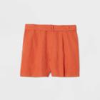 Women's Plus Size High-rise Belted Shorts - A New Day Orange