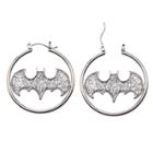 Women's Dc Comics Batman Logo Stainless Steel Glitter Hoop Earrings - Silver, Black/silver