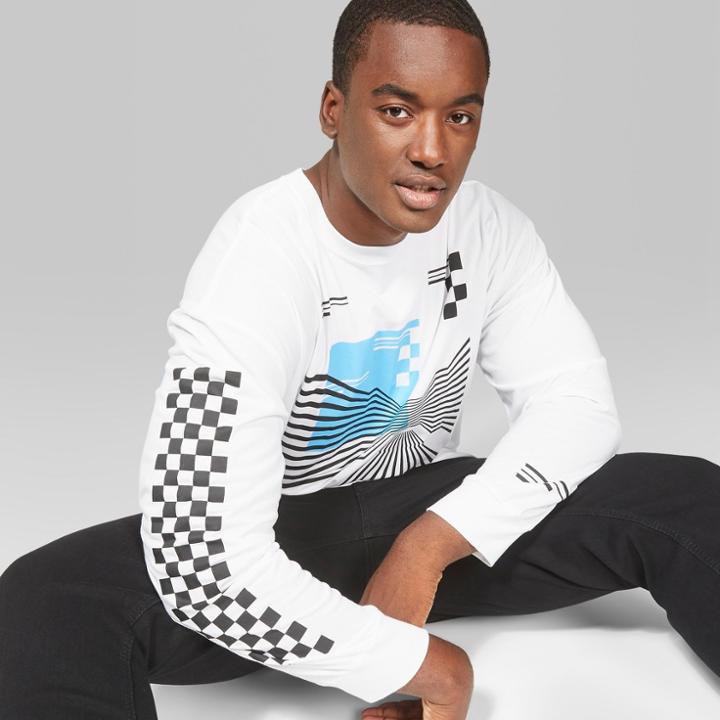 Men's Big & Tall Long Sleeve Boxy Graphic T-shirt - Original Use White