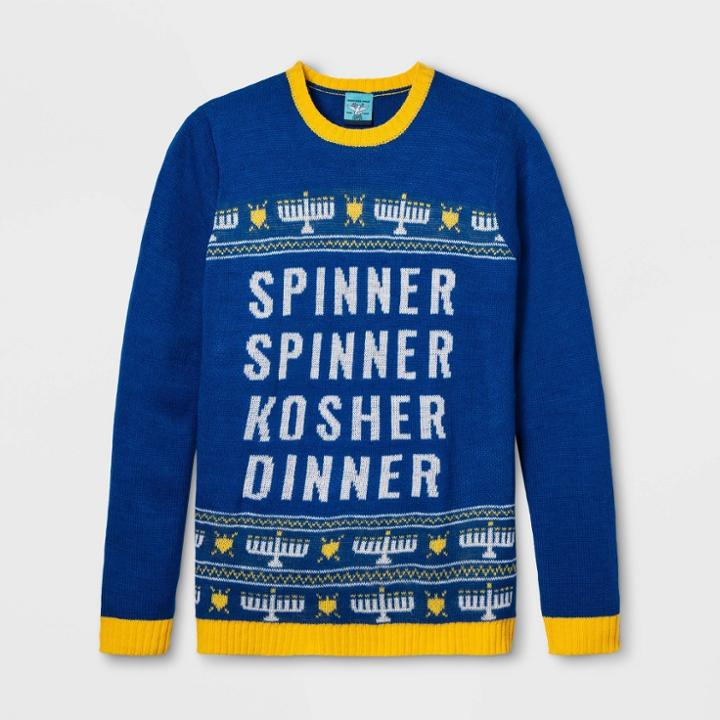 Creative Apparel Concepts Gender Inclusive Spinner Spinner Kosher Dinner Sweater - Blue S, Adult Unisex,