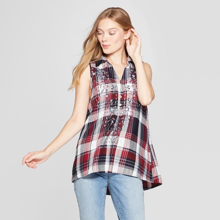 Women's Plaid Embroidered Tank - Knox Rose Purple