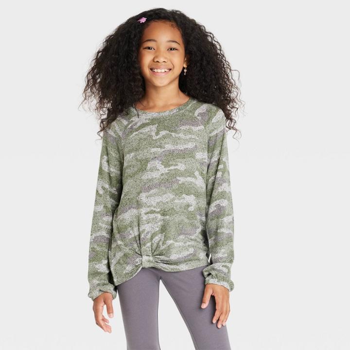 Girls' Cozy Pullover Shirt - Cat & Jack Army Green
