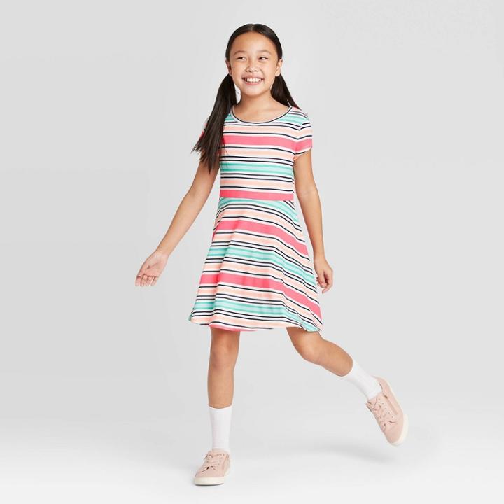 Petitegirls' Short Sleeve Stripe Knit Dress - Cat & Jack S, Girl's, Size: Small,
