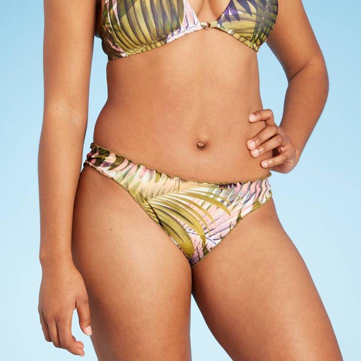 Women's Ruffle Cheeky Bikini Bottom - Shade & Shore Acai Purple Palm Print