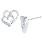 Distributed By Target Women's Diamond Accent Prong Set Double Heart Stud Earring In Sterling Silver (ij-i2-i3), White