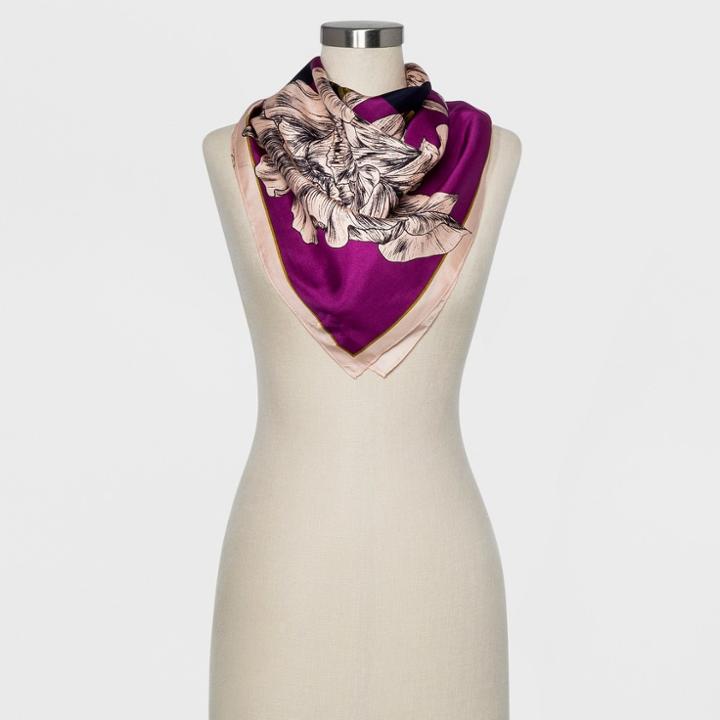 Women's Floral Print 10mm Silk Twill Square Scarf - A New Day