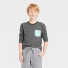 Boys' Striped Long Sleeve Colorblock T-shirt - Cat & Jack Charcoal Gray