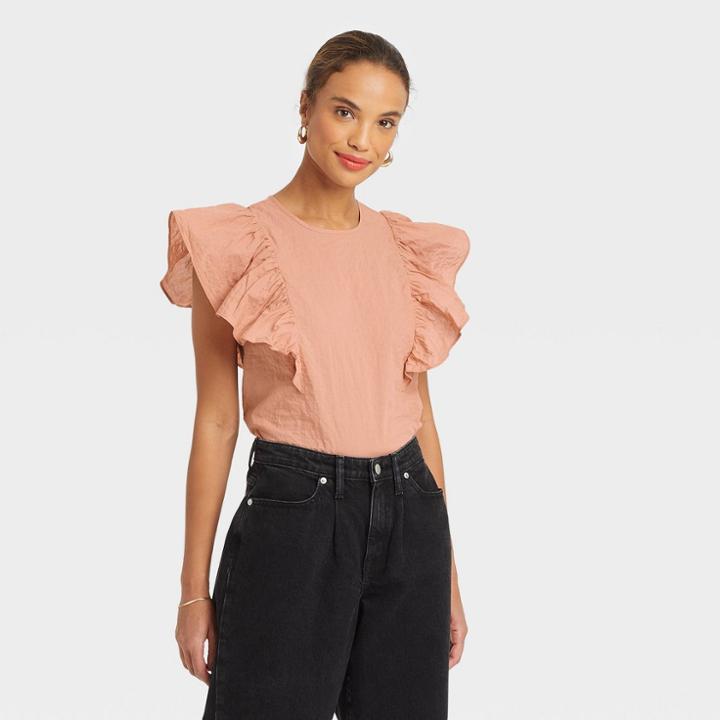 Women's Flutter Sleeve Tank Top - A New Day Brown