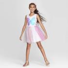 Girls' Butterfly Print Sequin Dress - Cat & Jack White