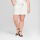 Women's Plus Size Metallic Tie Waist Shorts - A New Day Cream/silver X, Beige