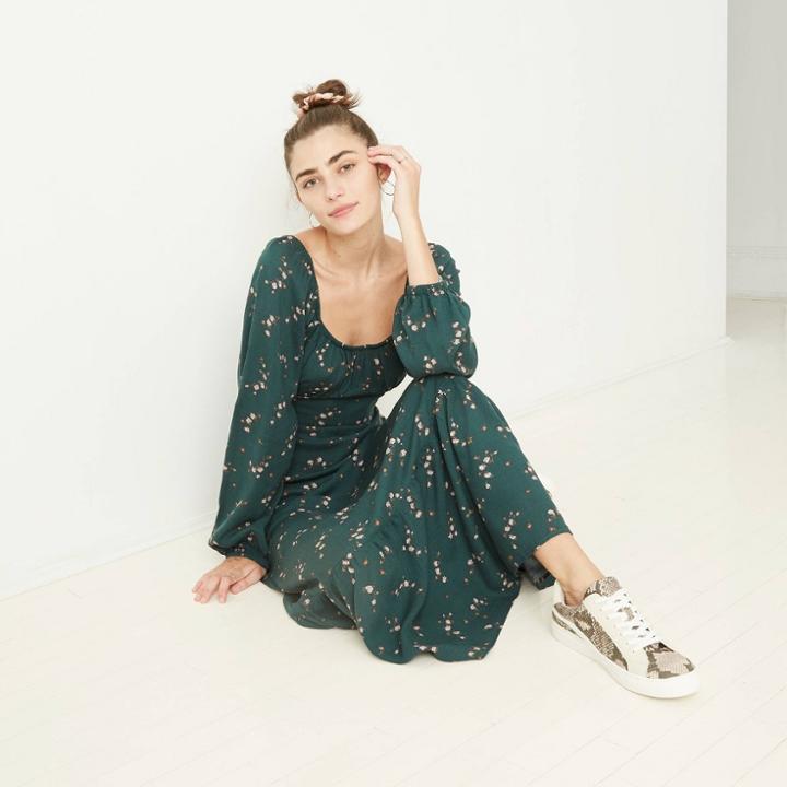Women's Floral Print Long Sleeve Tiered Prairie Dress - Wild Fable Clover