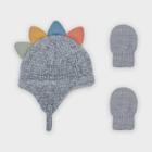 Baby Boys' Knit Dino Critter Trapper And Magic Mittens Set - Cat & Jack Light Gray