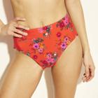 Women's Scallop High Leg High Waist Bikini Bottom - Xhilaration Red Floral