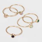 Semi-precious Sunstone Angelite & Green Aventurin In Worn Gold Multi Ring Set - Universal Thread Gold, Women's,