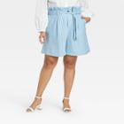 Women's Plus Size Gingham Check High-rise Shorts - Who What Wear Blue